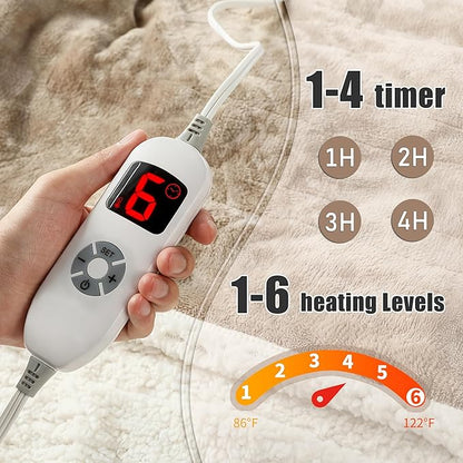 Electric Snuggle Throw Blankets with Foot Pocket, Wearable Heated Throw with Sleeves & Hood, 6 Heat Levels & 1-4H Timer, Full Body Warmth, The Perfect Warming Gift for Women & Men, Camel