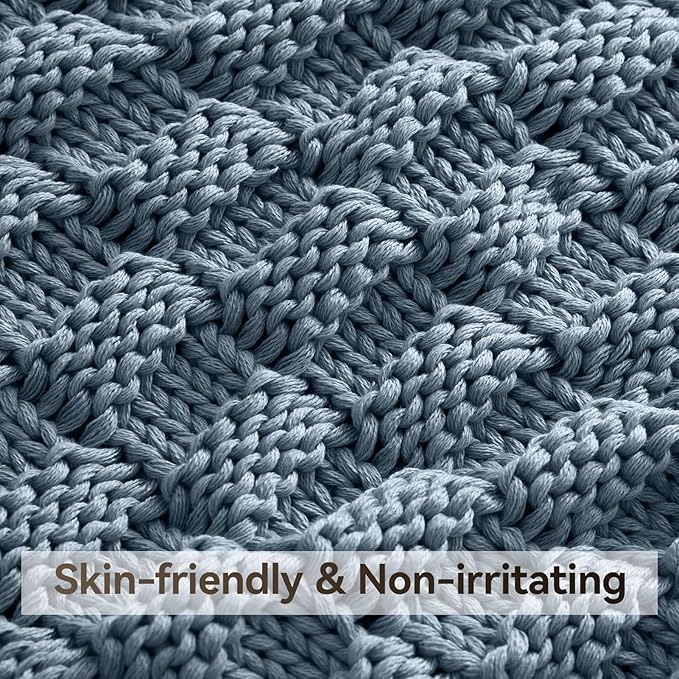 Knitted Weighted Blanket for Adult, No Beads Heavy Blanket 50” x 60'' 7lbs, Breathable Chunky Knit Blanket, Cooling Weighted Blanket for Hot Sleepers, Christmas Home Decor (Light Blue)