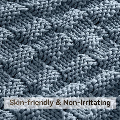 Knitted Weighted Blanket for Adult, No Beads Heavy Blanket 50” x 60'' 5lbs, Breathable Chunky Knit Blanket, Cooling Weighted Blanket for Hot Sleepers, Christmas Home Decor (Light Blue)