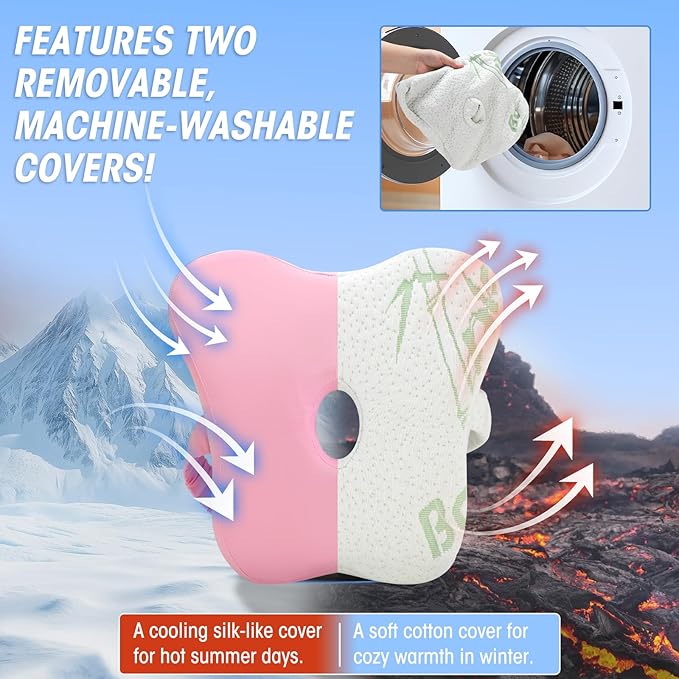Knee Pillow for Side Sleepers & Sciatica Relief, Two Machine Washable Covers & Protective Inner Liner, Memory Foam Leg Pillow with Detachable and Adjustable Strap, One Pillow Only, White& Pink
