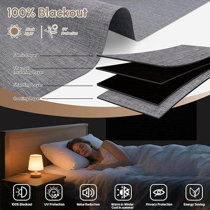 Kincmo No Drill Motorized Blinds with Remote, 100% Blackout Roller Shades for Windows, Custom Electric Blinds Compatible with Alexa, Apple Homekit, Google Home (100% Blackout Dual Sided Dark Grey)
