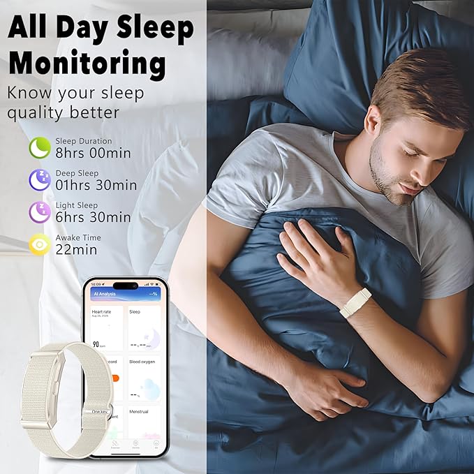 Smart Bracelet,100+ Sport Modes Fitness Tracker with Continuous Heart Rate Blood Oxygen Sleep Monitor 24h, Comes with a Free Armband (Beige)
