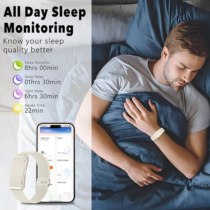 Smart Bracelet,100+ Sport Modes Fitness Tracker with Continuous Heart Rate Blood Oxygen Sleep Monitor 24h, Comes with a Free Armband (Beige)