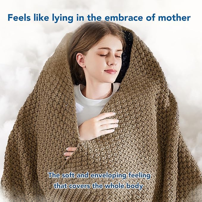 Topcee Knitted Weighted Blanket - 60"x80" 15lbs Queen Size Cooling Chunky Knit Heavy Blanket for Adults Cable Yarn Knit Decorative No Beads Soft Cozy and Cooling Weighted Throw Machine Washable