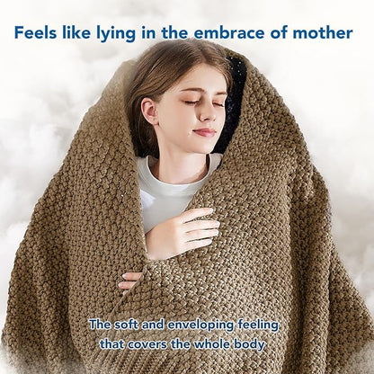 Topcee Knitted Weighted Blanket - 60"x80" 15lbs Queen Size Cooling Chunky Knit Heavy Blanket for Adults Cable Yarn Knit Decorative No Beads Soft Cozy and Cooling Weighted Throw Machine Washable