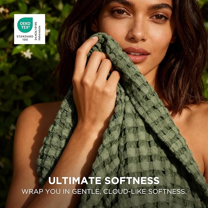 Bedsure Cooling Cotton Waffle Full Size Blanket - Lightweight Breathable Blanket of Rayon Derived from Bamboo for Hot Sleepers, Luxury Throws for Bed, Couch and Sofa, Olive Green, 80x90 Inches