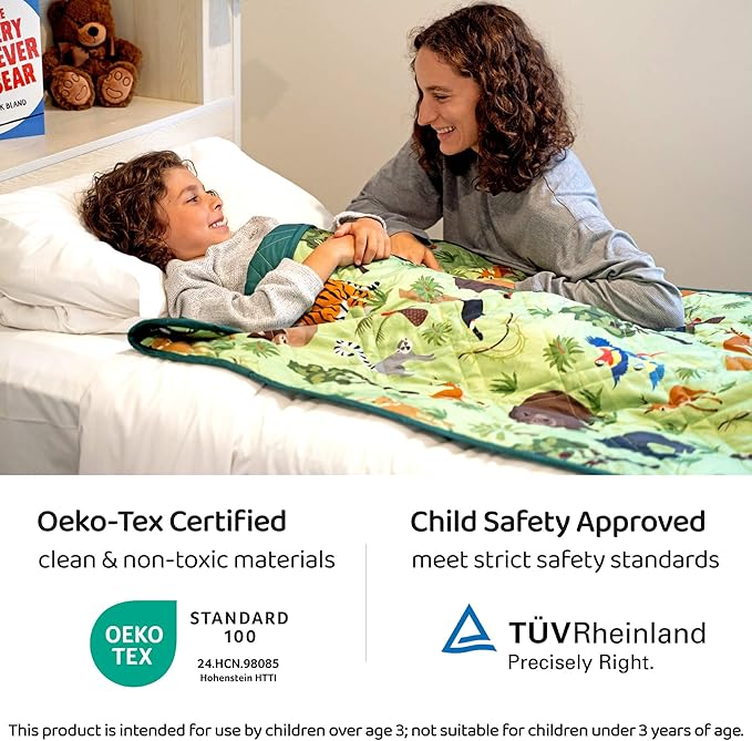 Aricove Kids Weighted Blanket, 5 lb, 36x48 inches, Small Size, Soft Cotton, Machine Washable, Green/Jungle Animals