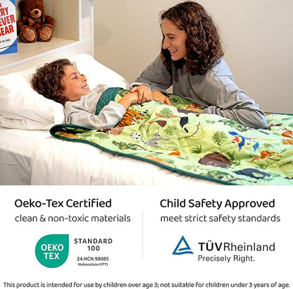 Aricove Weighted Blanket Kids, 7 lb, 40x60 inches, Small Twin Size, Soft Cotton, Machine Washable, Green/Jungle Animals