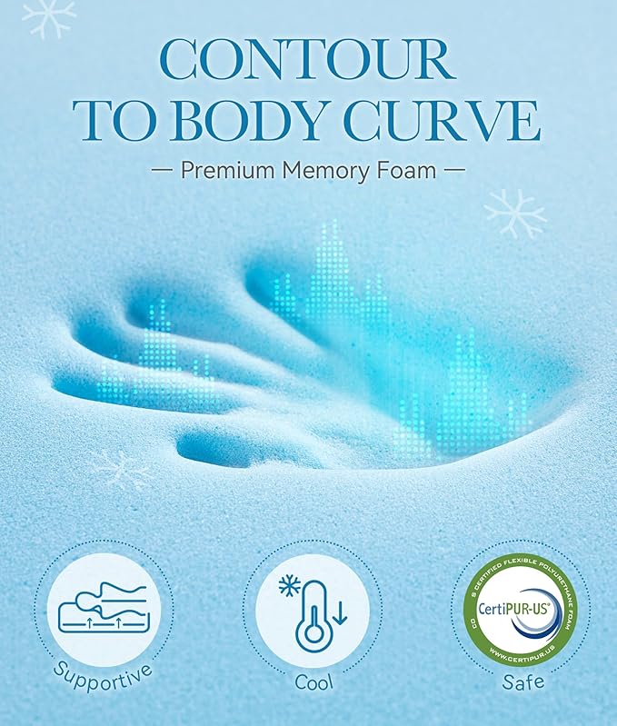 BDEUS Waterproof Dual Layer 4 Inch Memory Foam Mattress Topper Twin Size, 2 Inch Gel Memory Foam Plus 2 Inch Down Alternative Quilted Pillow Top Mattress Pad Cover for Kids, Pets