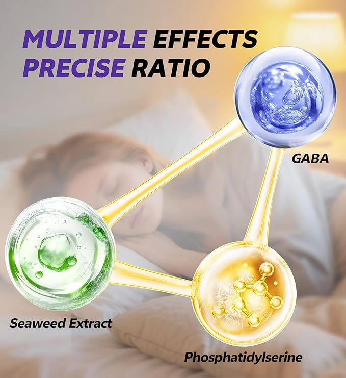 Natural Sleep Aid for Adults with GABA & Seaweed Extract, Melatonin-Free Supplement for Deep Sleep & Stress Relief, Non-Habit Forming 10 Capsules