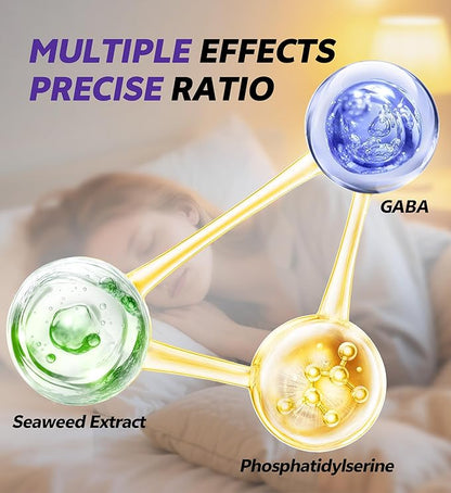 Natural Sleep Aid for Adults with GABA & Seaweed Extract, Melatonin-Free Supplement for Deep Sleep & Stress Relief, Non-Habit Forming 10 Capsules