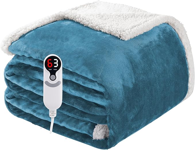 Electric Heated Blanket Full Size 72"x84", Soft Flannel with Overheat Protection, 9 Adjustable Heat Settings & 10-Hour Auto-Off Timer, Fast Heating for Winter Comfort, Blue