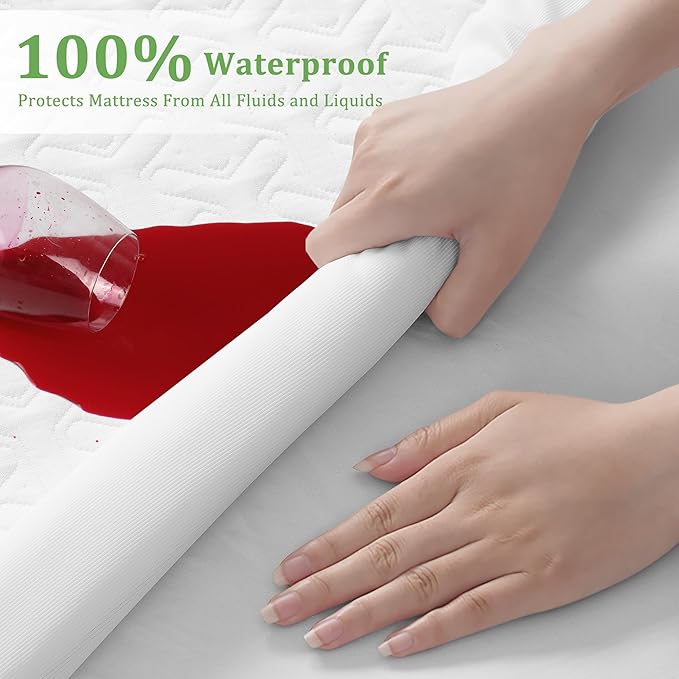 MERITLIFE Premium Waterproof Full Size Mattress Protector Double 4D Mattress Cover Cooling Breathable Mattress Pad Fitted Up 8"-21" Vinyl-Free Noiseless Washable (White,Full 54"x75")