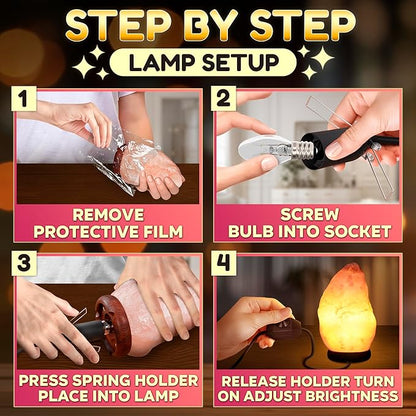 Himalayan Salt Rock Lamp with Dimmer – Hand-Carved Himalayan Salt Lamp 5.5–7 Inch (3-5.5 Lbs) with Wooden Base, Cord & Bulb – Adjustable Warm Amber Glow for Bedroom, Living Room, or Meditation Space