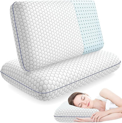 2 Pack Memory Foam Pillows for Side, Back and Stomach Sleepers, Bed Pillow with Washable Cover and Breathable Mesh, Bed Pillow for Sleeping, Grey，Standard Size