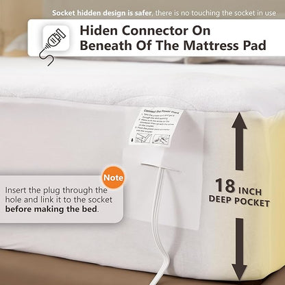 Wapaneus Quilted Wave Heated Mattress Pad King Size 10 Heat Settings & Dual Control with 1-12 Hours Auto Off,Deep Pocket Fits up to 18",Coral Fleece Bed Warmer,ETL Listed Machine Washable,78"x80"