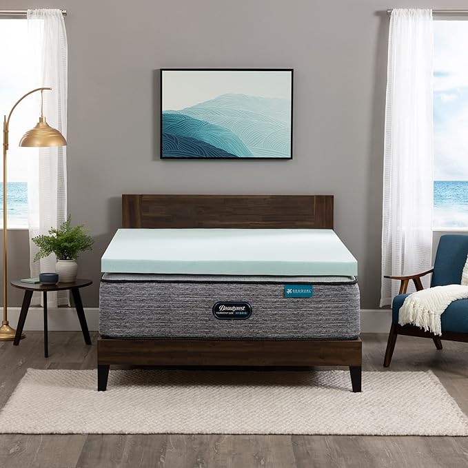 Beautyrest Thermagel Deluxe Cooling Pressure-Relieving Memory Foam Mattress Topper, King, 3-Inch, Blue