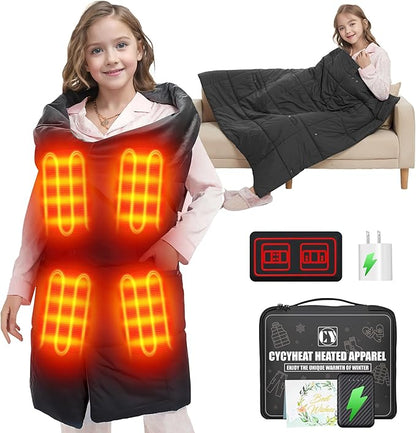 Kids Heated Blanket Battery Operated - Boys and Girls 7.4V DC Portable Cordless USB Heating Blanket for Outdoors
