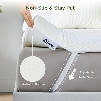 Memory Foam Mattress Topper, 4 inch King Mattress Topper with Removable Soft Cover, Bed Topper for Dorm, Travel, Guest Mat, Non-Slip Design & Pressure Relief Back Pain, White