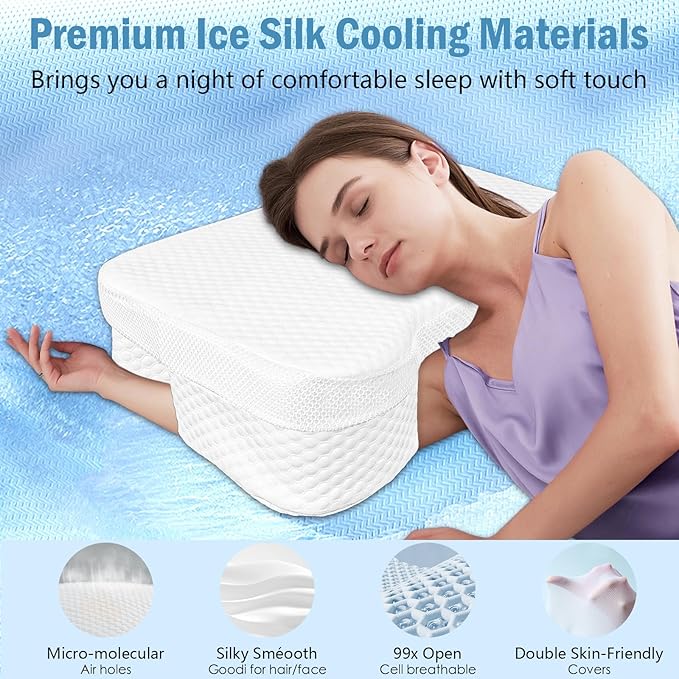 Side Sleeper Pillow with Arm Holes, Memory Foam Pillow for Neck & Shoulder & Cervical Pain Relief, Ergonomic Arm Holes Positioner Cooling Bed Pillows for Side Stomach Sleeping (White)
