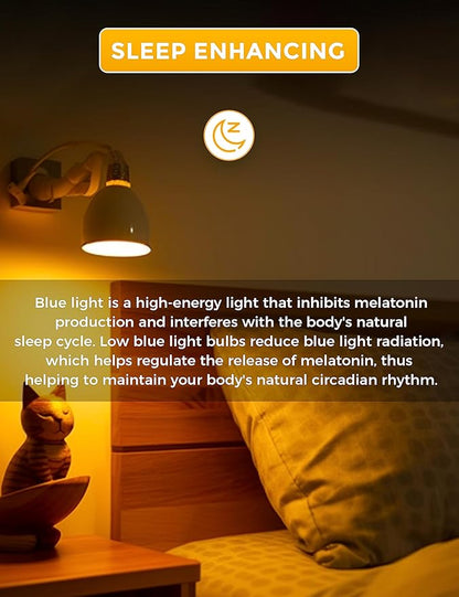 L LOHAS LED Sleep aid Amber Light Bulbs, Blue Light Blocking, A19 9W(60 Watt Equivalent) Dim Light Bulbs, 1800K Warm Light Bulb, E26 Base, 4 Pack