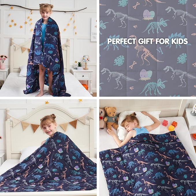yescool Dinosaur Weighted Blanket 7 Pounds Cooling Weighted Lap Blanket, Navy Heavy Blankets for Sleeping, Weighted Throw Blankets Gift for 60-80lbs, 40"x60"