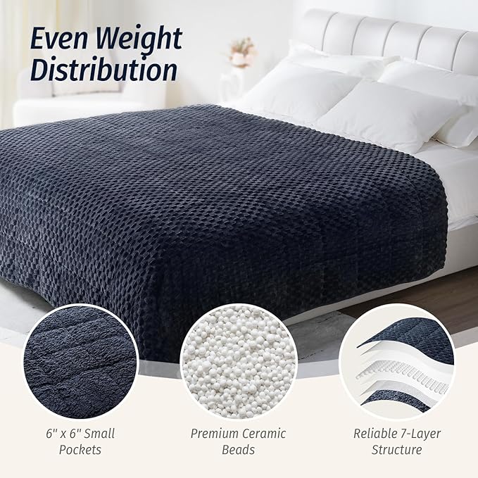 Wemore Fleece Weighted Blanket for Adults (60" x 80" 20lbs, Grey-Blue), Dual Sided Cozy Soft Sherpa Heavy Blanket, 3D Imitation Turtle Shell Warm Jacquard Flannel Weighted Blankets for Couch and Bed