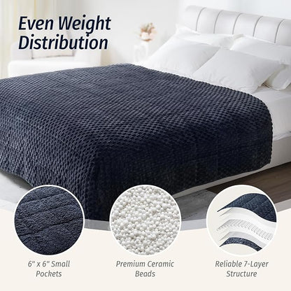 Wemore Fleece Weighted Blanket for Adults (60" x 80" 15lbs, Grey-Blue), Dual Sided Cozy Soft Sherpa Heavy Blanket, 3D Imitation Turtle Shell Warm Jacquard Flannel Weighted Blankets for Couch and Bed