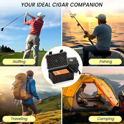 Travel Cigar Humidor Set with Torch Cigar Lighter, V Cigar Cutter, Cigar Ashtray, Cigar Holder, Humidifier & Hygrometer, Portable Travel Cigar Case with Cigar Accessories Kit, Cigar Gifts for Men