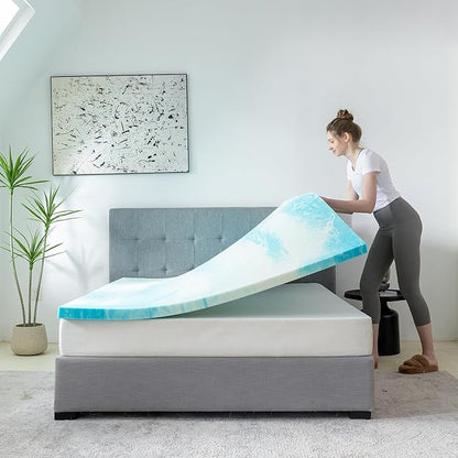 MLILY 4 Inch Twin Memory Foam Mattress Topper, Gel Infused Cooling Pad in a Box, CertiPUR-US Certified, 38"×75", Medium