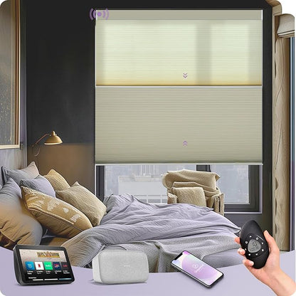 Graywind Motorized Day Night Cellular Shades with Remote, Smart Honeycomb Blinds Compatible with Alexa & Google Home, Custom Size Blackout/Privacy for Bedroom, Living Room & Home Office, Off White