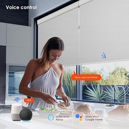 DENFOON Motorized Blinds with Remote,Thermal Electric Blinds【with Cover】,Customizable Automatic Roller Shades, Blackout Remote Control Blinds for Windows Upgrade to Smart Blinds, Gray