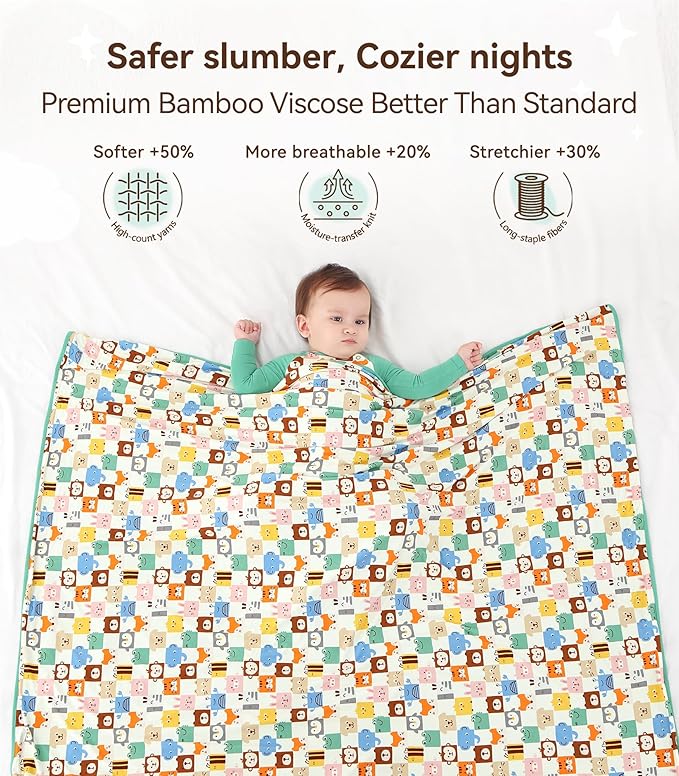 Premium Baby Blankets, Soft Viscose from Bamboo Blanket for Boys and Girls, Nursery Crib Bedding Quilt for Newborn and Toddler, Cooling for Hot Sleepers 50'' x 50'' Animal