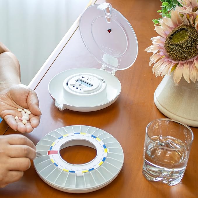 e-Pill MedTime Locked Automatic Pill Dispenser – Secure, Easy-to-Use Medication Organizer with 24 Daily Alarms – Ideal for Seniors, Dementia, and Alzheimer’s Care – Clear Lid