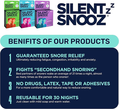 Silent Snooz Nasal Dilator Anti-Snore Device | Made in USA - Reusable Eucalyptus Scented Nose Vent Designed to Stop Snoring (30 Uses)