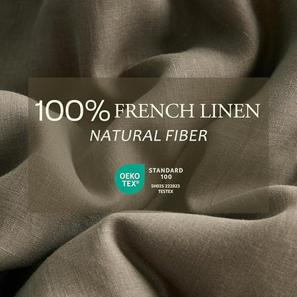 DAPU 100% Linen Duvet Cover Set - Pure Natural French Flax Linen with Corner Ties and Zipper Closure Soft Breathable Durable for Hot Sleepers 1 Duvet Cover 2 Pillowcases (Gray Green, Queen)