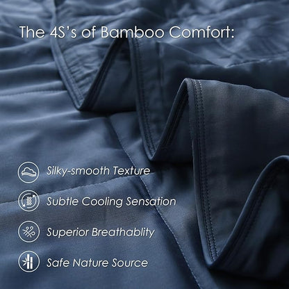EP Mode Lightweight Quilt Blanket for Summer, Viscose from Bamboo Fabric & Filling, Natural, Breathable & Machine Washable- Navy Blue, Twin