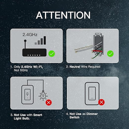 MOES Smart Single Pole Light Switch, 2.4GHz WiFi Smart Wall Switch, Needs Neutral Wire, Multi-Control, Smart Life/TUYA APP Control, Voice Control with Alexa/Google Home, White 1 Gang