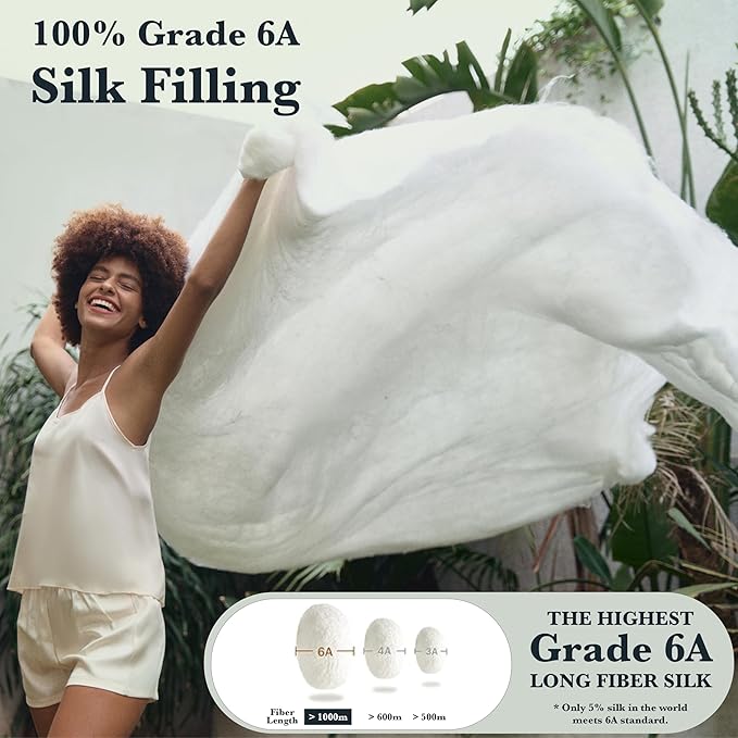 Silk Comforter Queen Size | 100% Mulberry Silk Fill with Organic Bamboo Viscose Shell | Summer Cooling Blanket for Hot Sleepers, Lightweight Breathable All-Season Bedding (Ice Grey, 90"x90")