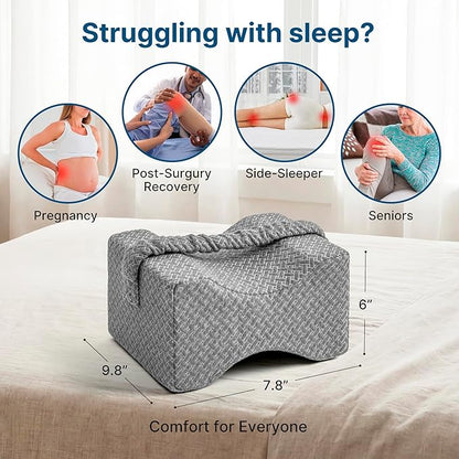Knee Pillow for Side Sleepers-Memory Foam Leg Pillow for Between Legs-Sciatica,Hip&Back Pain Relief,Spinal Alignment Leg Cushion,Grey