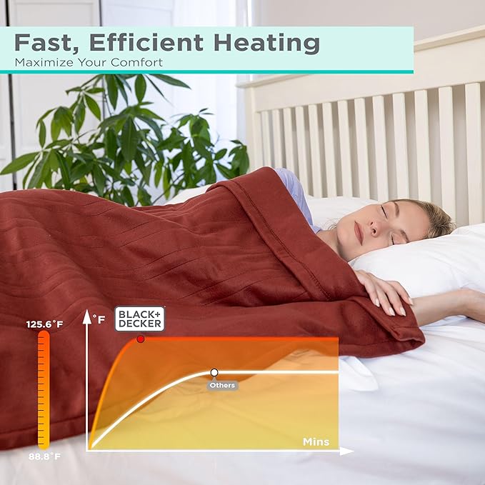 BLACK+DECKER Heated Blanket Electric Throw, Fleece Electric Blanket, Heating Blanket with 4 Heating Levels, 3H Timer, Auto Shutoff, Fast Heating (50x60 inches, Cream)