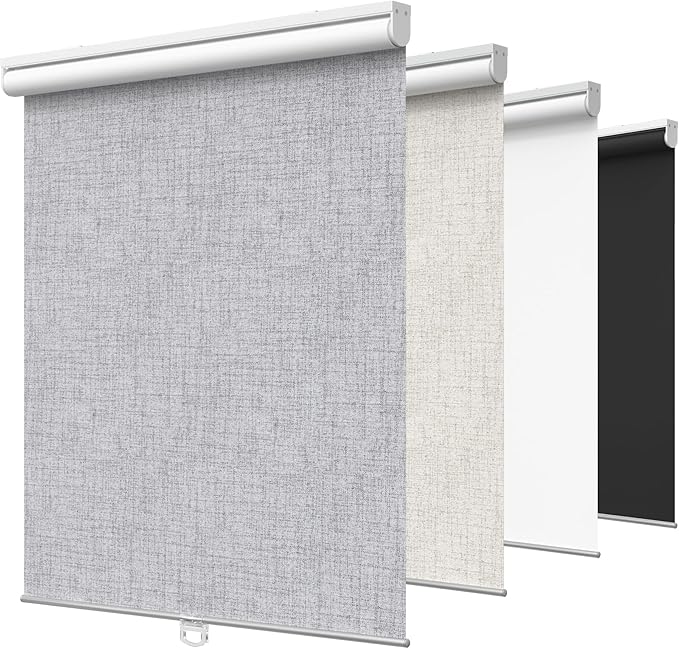 GENIMO 100% Blackout Roller Window Shades, Window Blinds Cordless with Thermal Insulated, UV Protection Fabric, Mini French Door Blinds for Home, Office, Bedroom, Easy to Install, Grey, 63" W X 72" H
