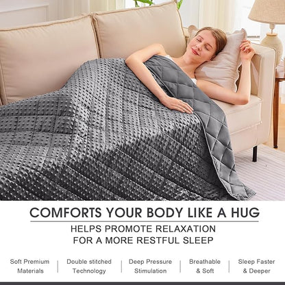 Grey Weighted Blanket for Adults 12lbs, 48"x72", Twin Full Size Cooling Minky Heavy Throw Blanket for 110-130lbs, Soft Winter Thick Big Blankets Weighted Comforter Gift for Sleeping