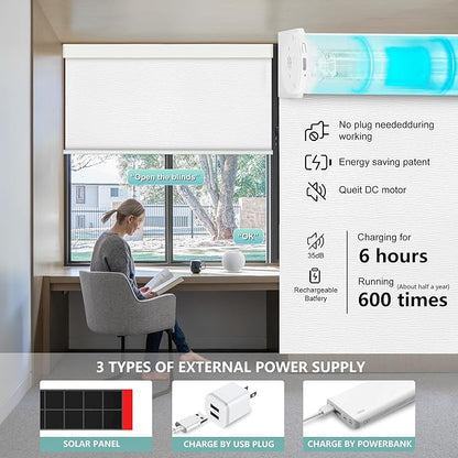 Aprilsmart Motorized Blinds with Remote,Compatible with Apple HomeKit Alexa Google Home- Voice and app Control,Motorized Roller Shades 100% Blackout Custom Size (Treebark Extra white-29)