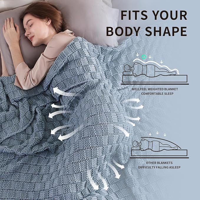 Knitted Weighted Blanket for Adult, No Beads Heavy Blanket 70” x 90'' 20lbs, Breathable Chunky Knit Blanket, Cooling Weighted Blanket for Hot Sleepers, Christmas Home Decor (Light Blue)