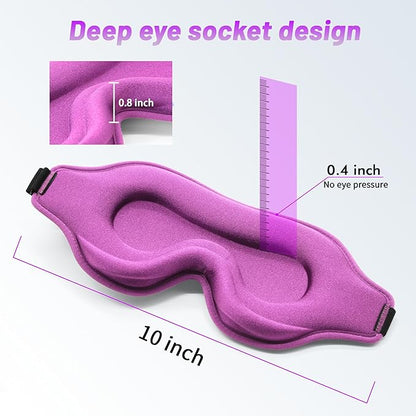 Sleep Eye Mask for Men Women, Lash Extensions 3D Sleeping Mask, Travel Blackout Night Blindfold Eye Shade Cover with Adjustable Strap (Purple-3D)