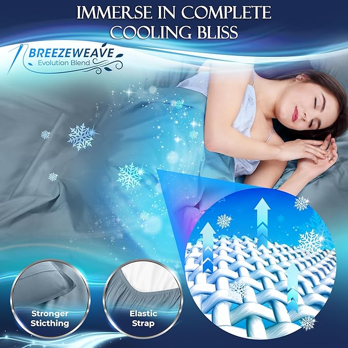 DECOLURE Cooling Bed Sheets Cal-King Set 4pcs - Luxurious & Soft California King Size Cooling Sheets for Hot Sleepers - Comfy & Cool California King Bamboo Viscose Microfiber Sheets (Light Blue)