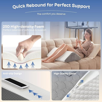 Triangle Wedge Pillow, Wedge Pillow for Acid Reflux, Back Pain Relief, Cooling Memory Foam Top, Bed Wedge Pillows for Headboard, Sleeping, Snoring, Back Support, After Surgery.