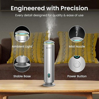 MajesticMist WiFi Waterless Essential Oil Diffuser, Aluminum Cold-Air Aroma Diffuser for Large Rooms up to 1000 sq ft, App & Remote Control, 4oz, USB-C Plug-in, Quiet, LED Display