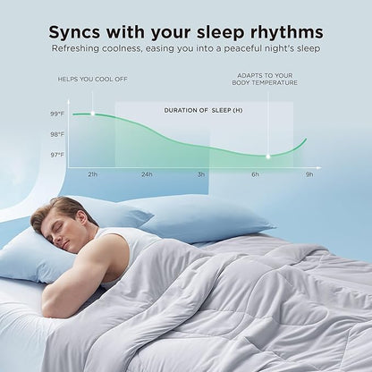 Bedsure Cooling Comforter Queen Size - Cooling Blankets for Hot Sleepers, Lightweight Comforter for Summer with Dual-Sided Cool Tech, Soft Breathable Cold Blanket for Sleeping, Grey, 88x88 Inches